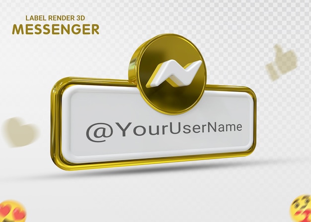 PSD messenger social media icon logo lower third web banner 3d design render color gold