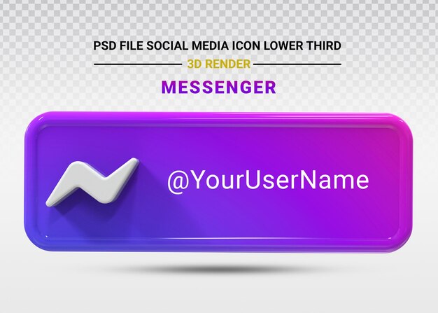 Messenger Social media icon lower third banner 3d render