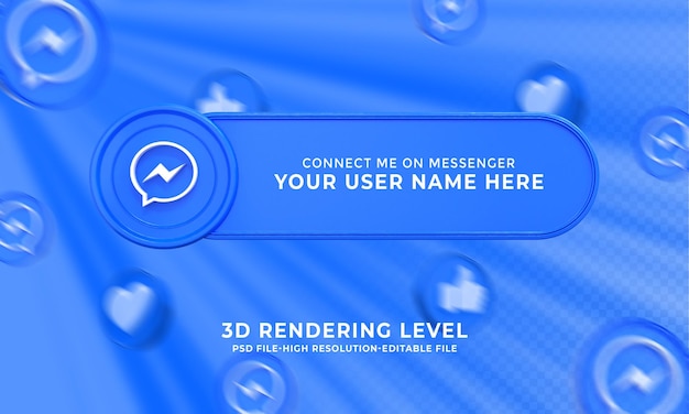 Rendering 3d del nome utente di messenger banner di terzi inferiori