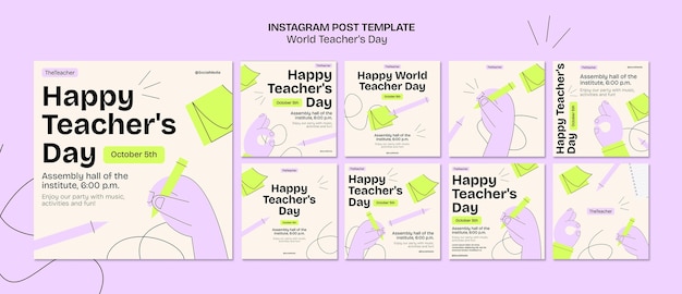 Met de hand getekende instagram-posts voor de wereldonderwijzersdag