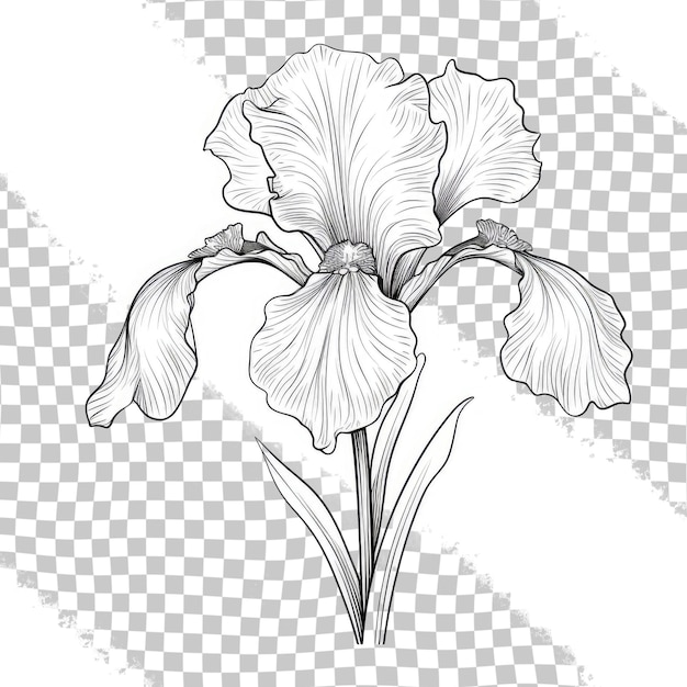 PSD met de hand getekende irisbloem vector monochrome illustratie geïsoleerd op transparante achtergrond