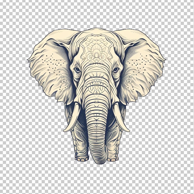 Met de hand getekende olifant contour illustratie png