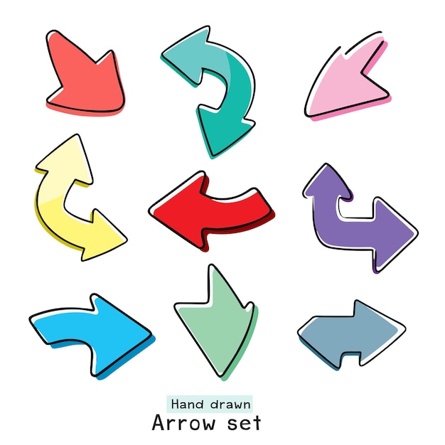 Met de hand getekende pijlset - vectorillustratie