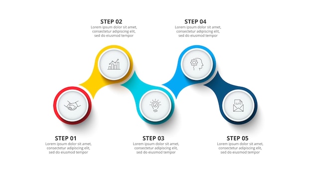 Metaball infographic 요소 비즈니스 개발 프로세스의 5단계 개념