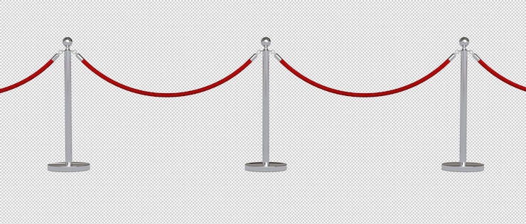 PSD metal barriers with red cord isolated on white