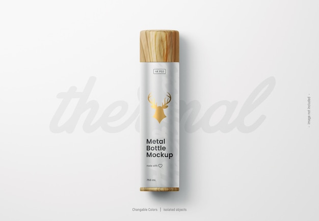 Metal Bottle mockup with wooden cap