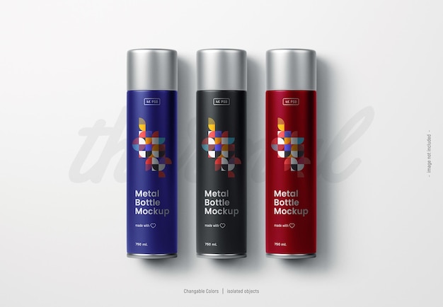 Metal bottles mockup top view