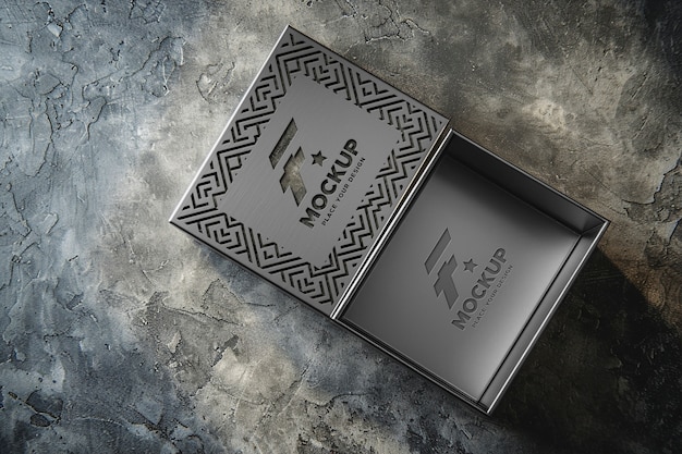 Metal box with logo mockup