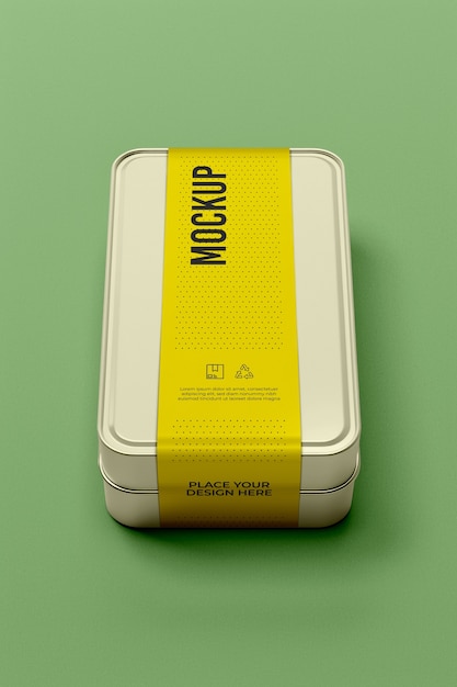 PSD metal box with tag mockup