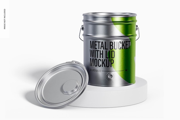 PSD metal bucket with lid mockup, front view