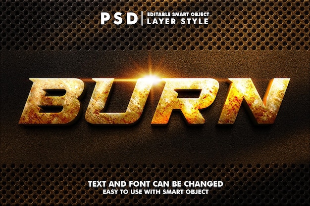 metal burn 3d editable text effect premium psd