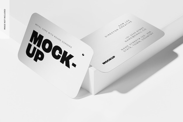 Metal Cards with Round Corners Mockup, Leaned