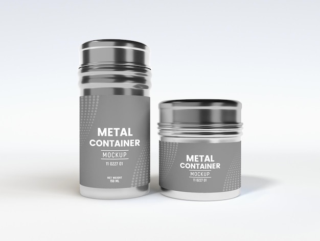 PSD mockup di imballaggio per contenitori in metallo
