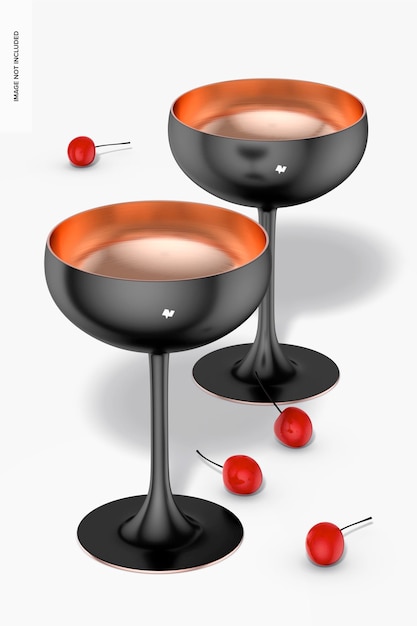 Metal Coupe Cocktail Glass Mockup, with Cherries