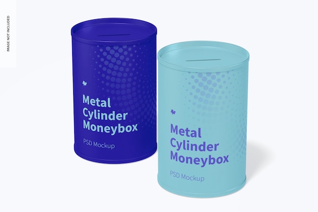 Metal cylinder moneyboxes mockup