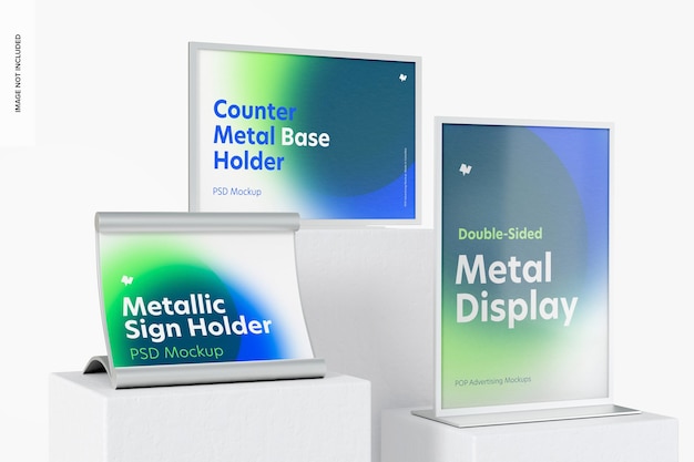 Metal desktop sign holder scene mockup