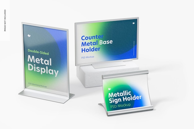 PSD metal desktop sign holder scene mockup