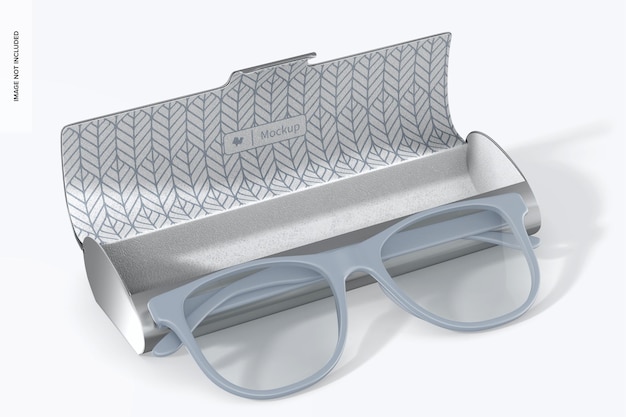 Metal Eyeglasses Case Mockup, Perspective