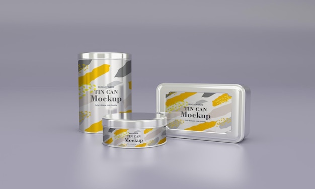 Metal food tin packaging mockup