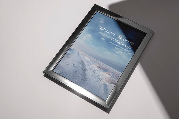 PSD metal frame mockup with simple background