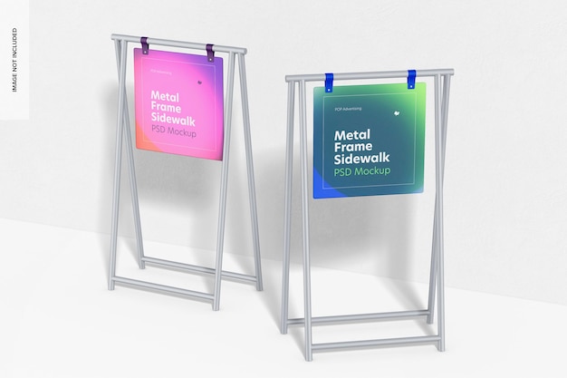 Metal Frame Sidewalk Signs Mockup, Perspective