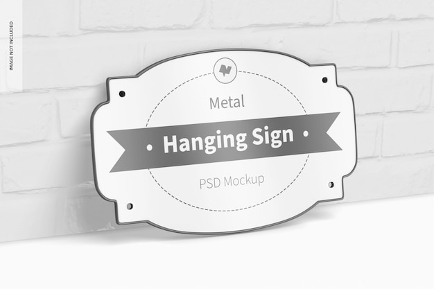 PSD metal hanging sign with sofa mockup