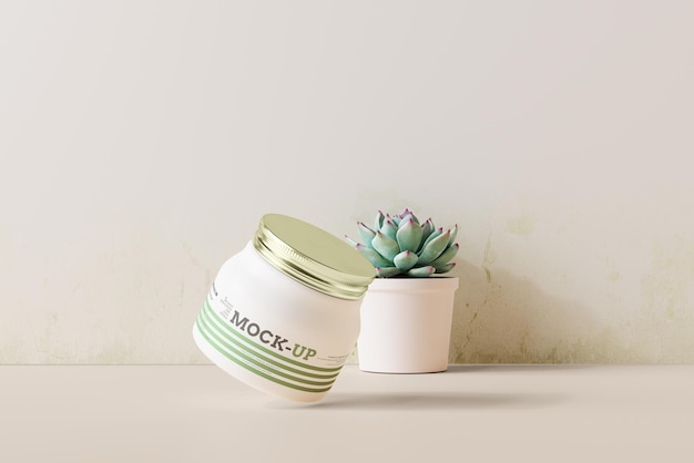 PSD metal lid cosmetic jar mockup scene