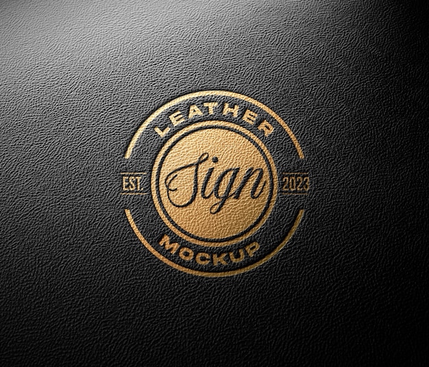 PSD metal logo on leather mockup