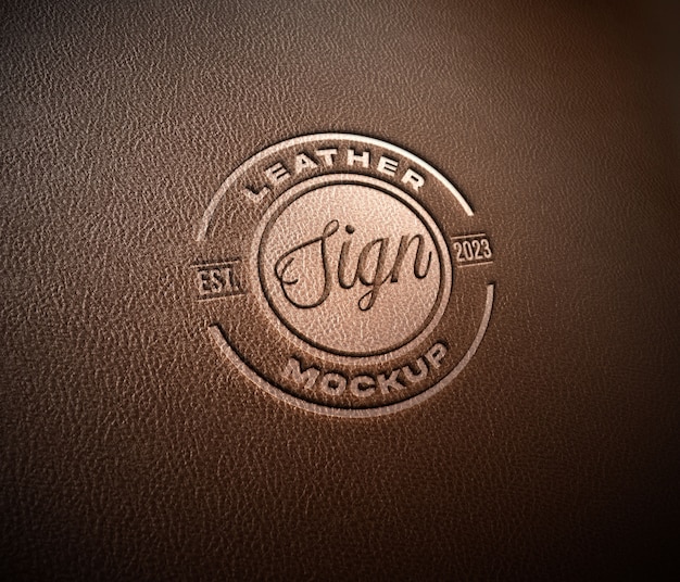 PSD metal logo on leather mockup