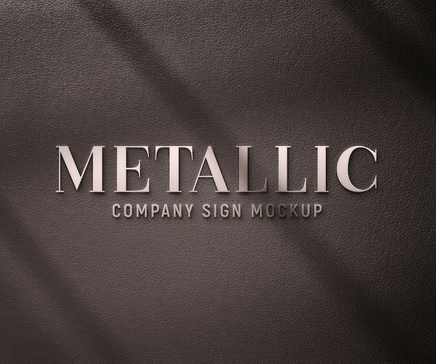 PSD metal logo mock-up design on leather surface