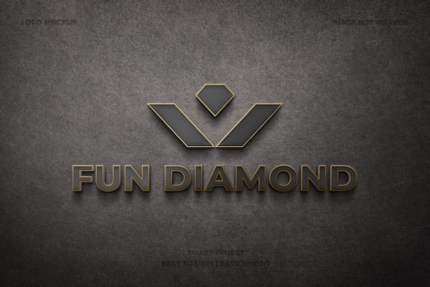 Metal logo sign mockup on a dark concrete wall