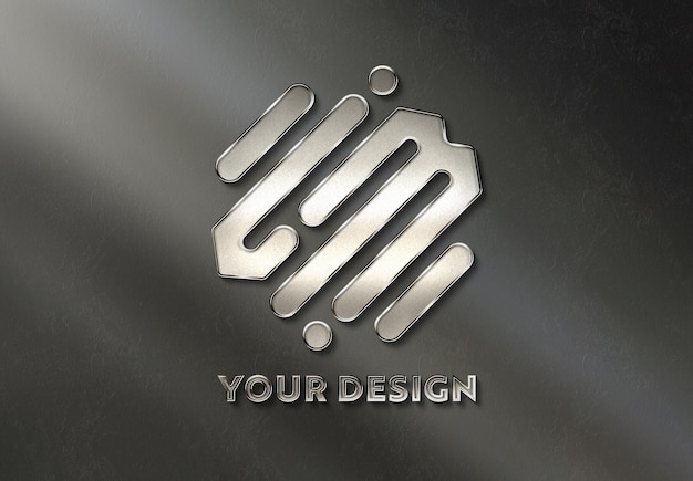 PSD metal logo on wall bathed in sunlight mockup