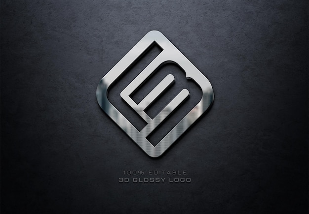 Metal logo with 3D effect reflection on dark concrete wall Mockup