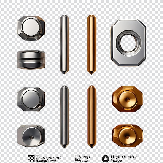 PSD metal nuts isolated on transparent background