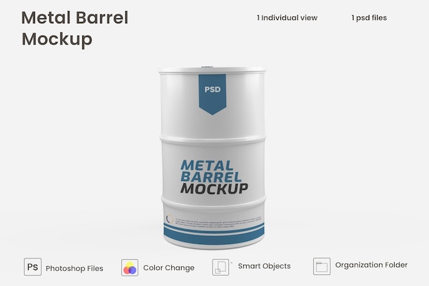 Metal oil barrel drum packaging mockup free psd