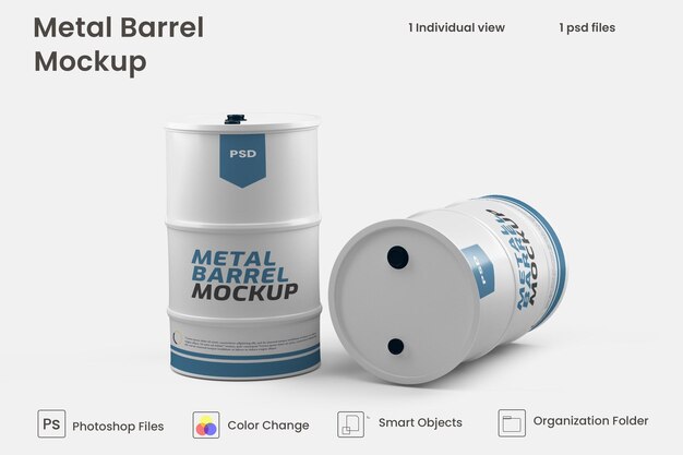 Mockup di imballaggio per fusti di barili di petrolio in metallo psd gratuite