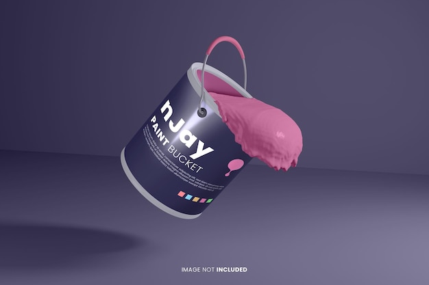 PSD metal paint bucket mockup 3d realistic