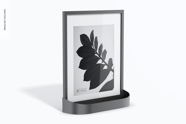 Metal photo frame with shelf mockup, left view