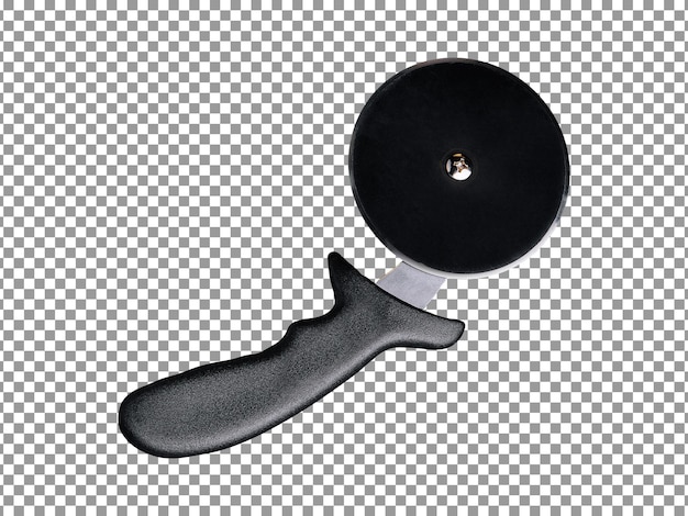 PSD metal pizza cutter with plastic handle isolated on transparent background