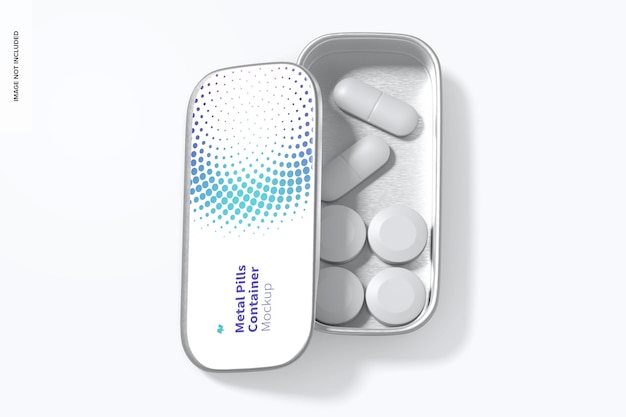 Metal Slide Top Tin Pills Container Mockup, Top View