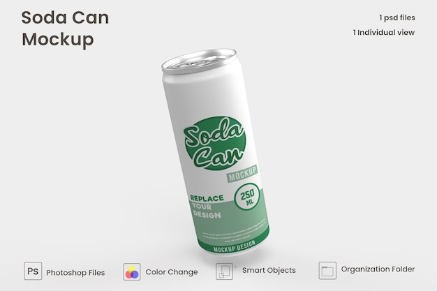 Lattina di soda di metallo mockup psd premium