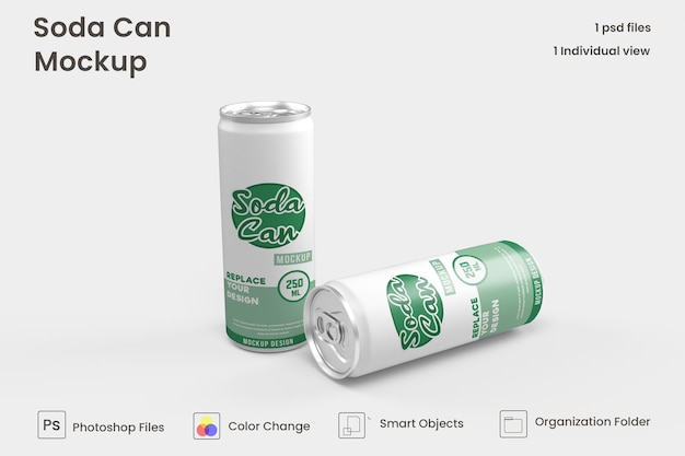 Metal soda can mockup premium psd