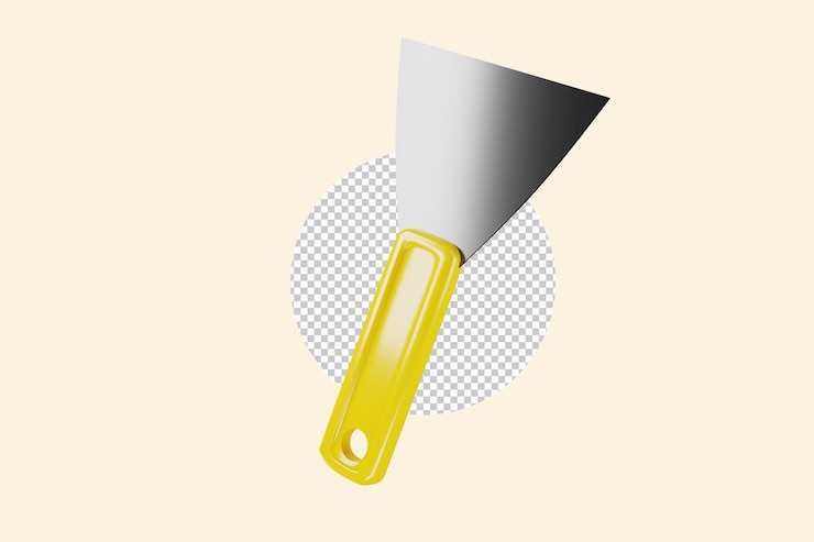 PSD metal spatula with yellow plastic handle 3d.