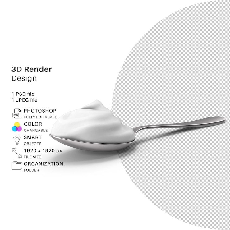 PSD metal spoon with ice cream 3d modeling psd file realistic ice cream