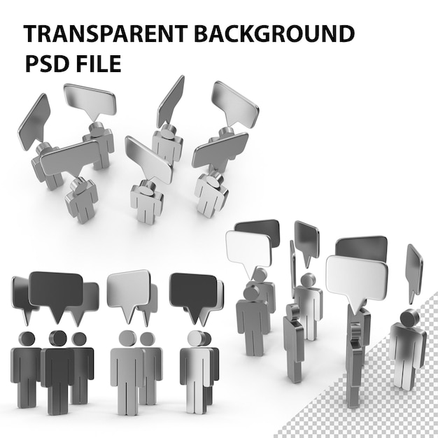 PSD metal stickman figures with speech bubble png