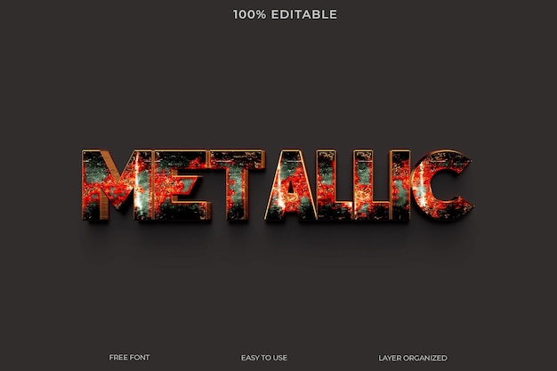 Metal text effect font editable typography 3d text style