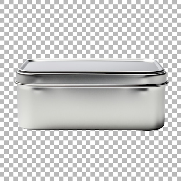 PSD metal tin packaging on transparent background