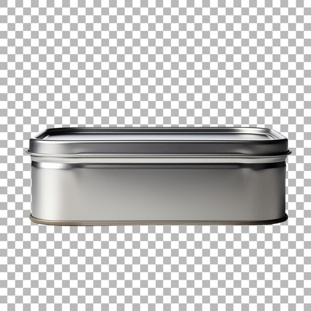 PSD metal tin packaging on transparent background