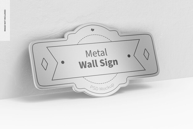 PSD metal wall sign mockup, leaned