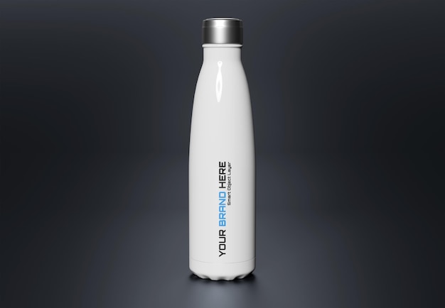 PSD metal water bottle on dark mockup